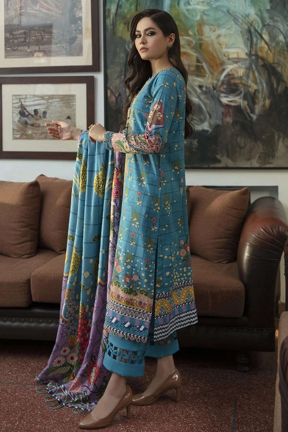 Blue Oasis | Jazmin Iris Winter Collection 2021 | Unstitched Embroidered Viscose Slub Khaddar Suit