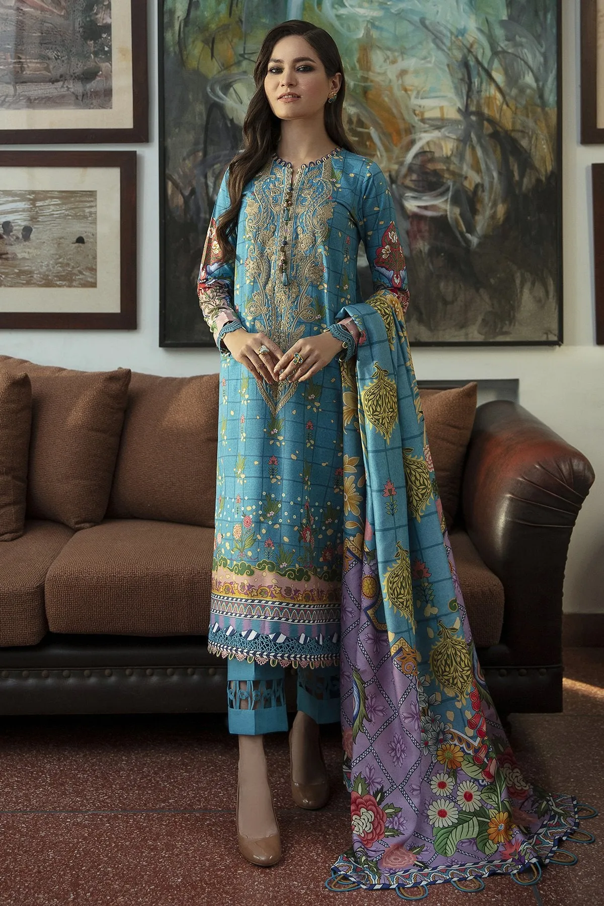Blue Oasis | Jazmin Iris Winter Collection 2021 | Unstitched Embroidered Viscose Slub Khaddar Suit