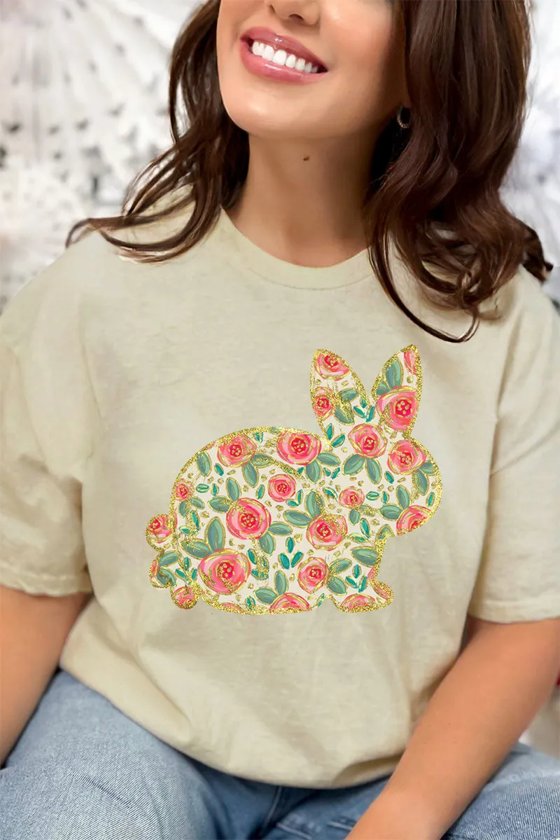 Bohemian Blooms Bunny Combed Cotton T-Shirt