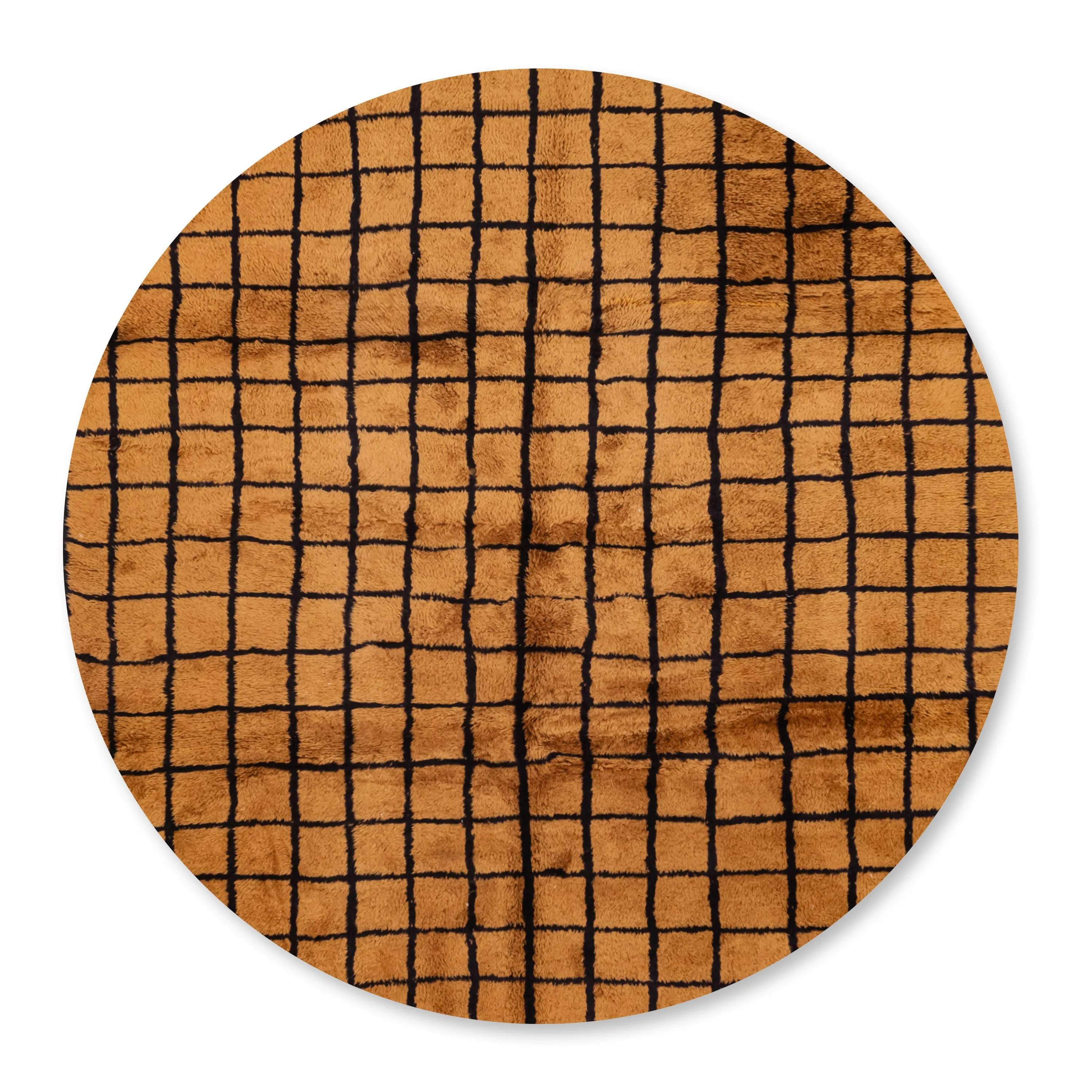Bronze Grid Round - Luxury Shag Moroccan Rug