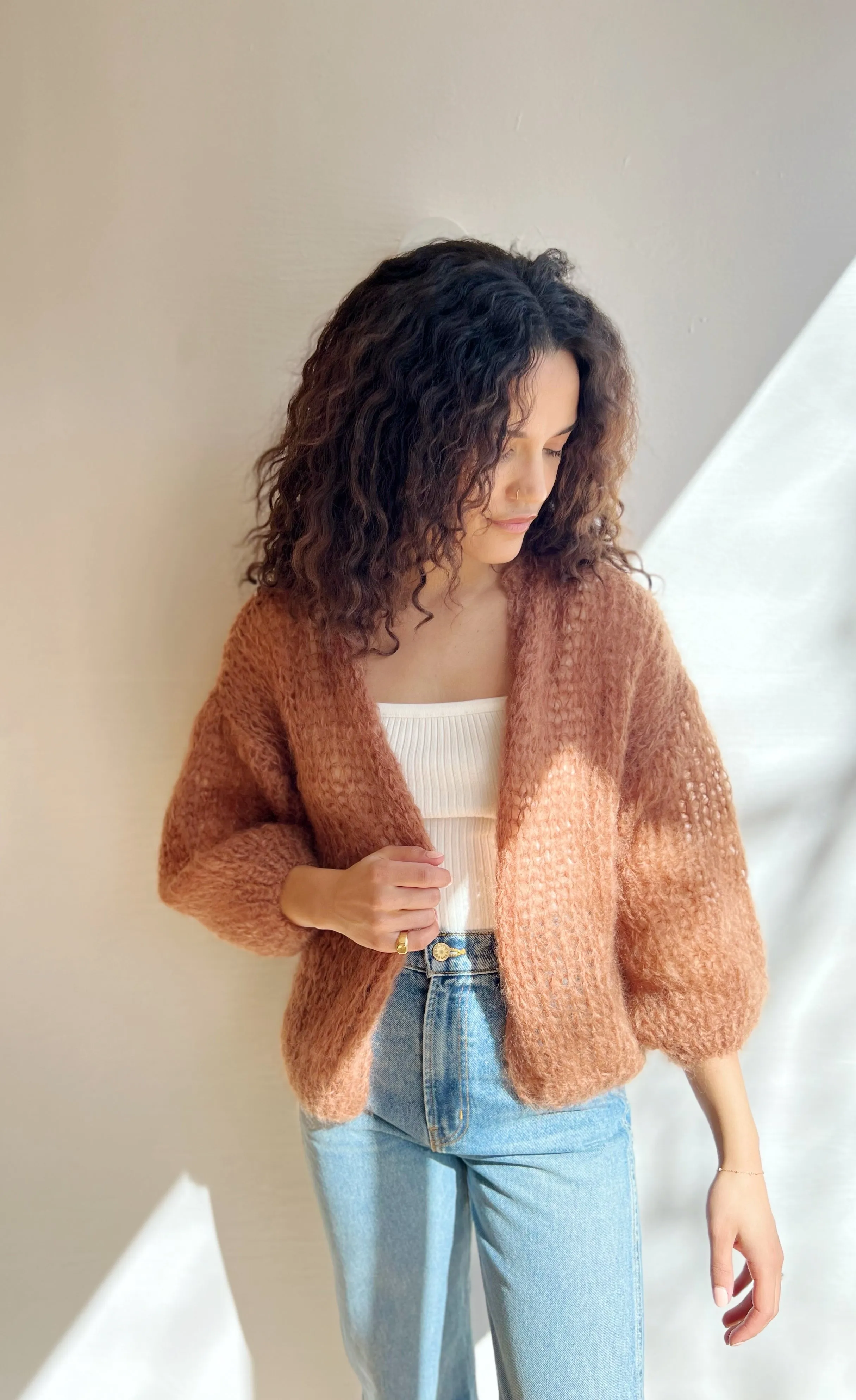 Brown mohair big cardigan in light weave