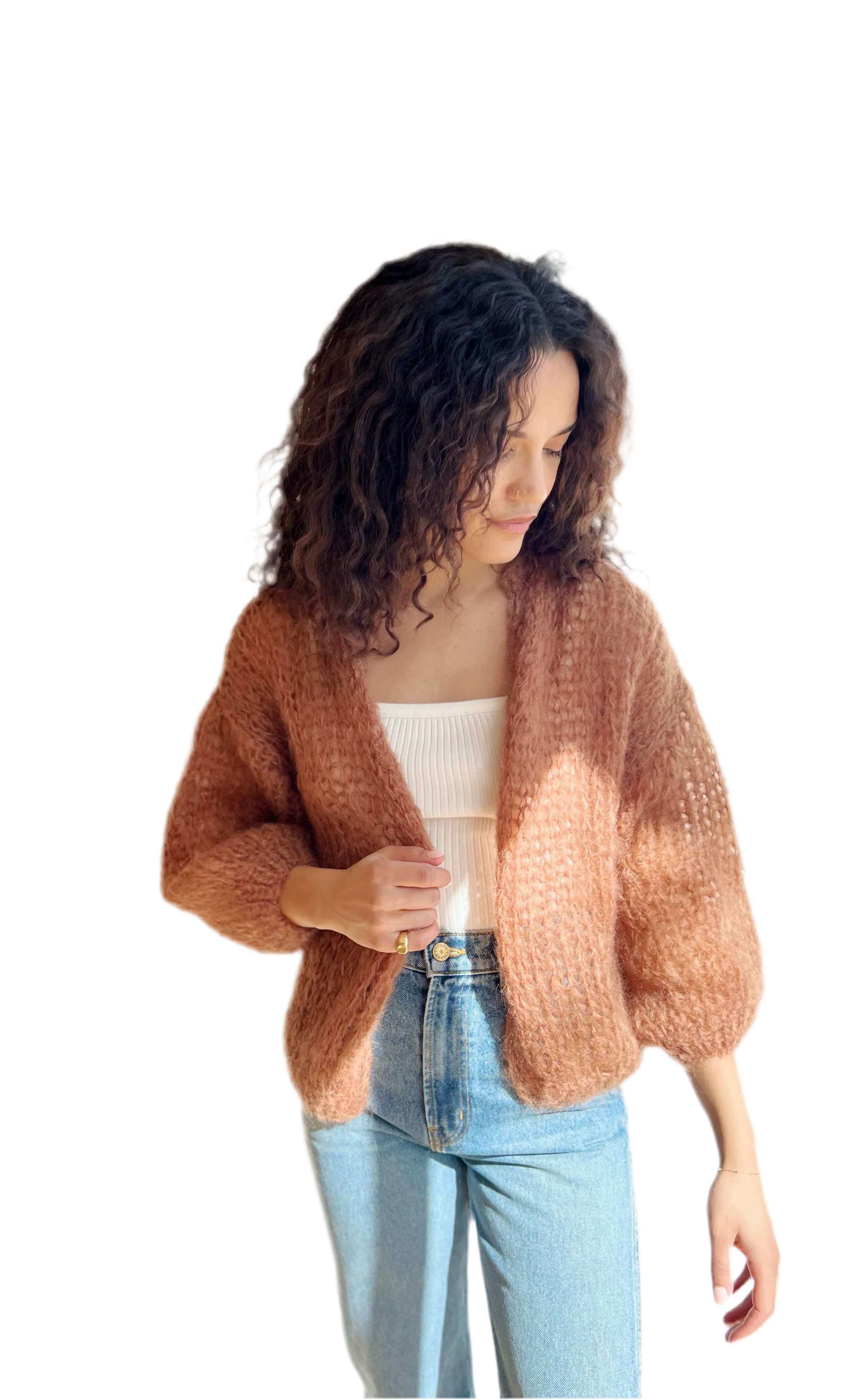 Brown mohair big cardigan in light weave