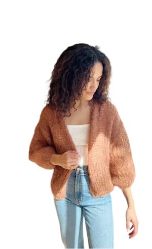 Brown mohair big cardigan in light weave