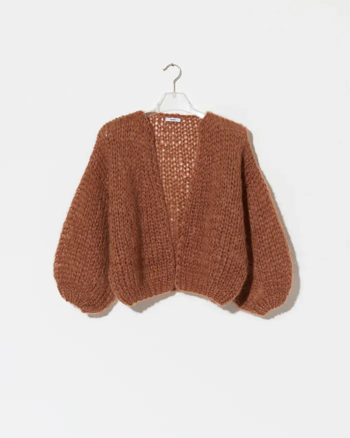 Brown mohair big cardigan in light weave