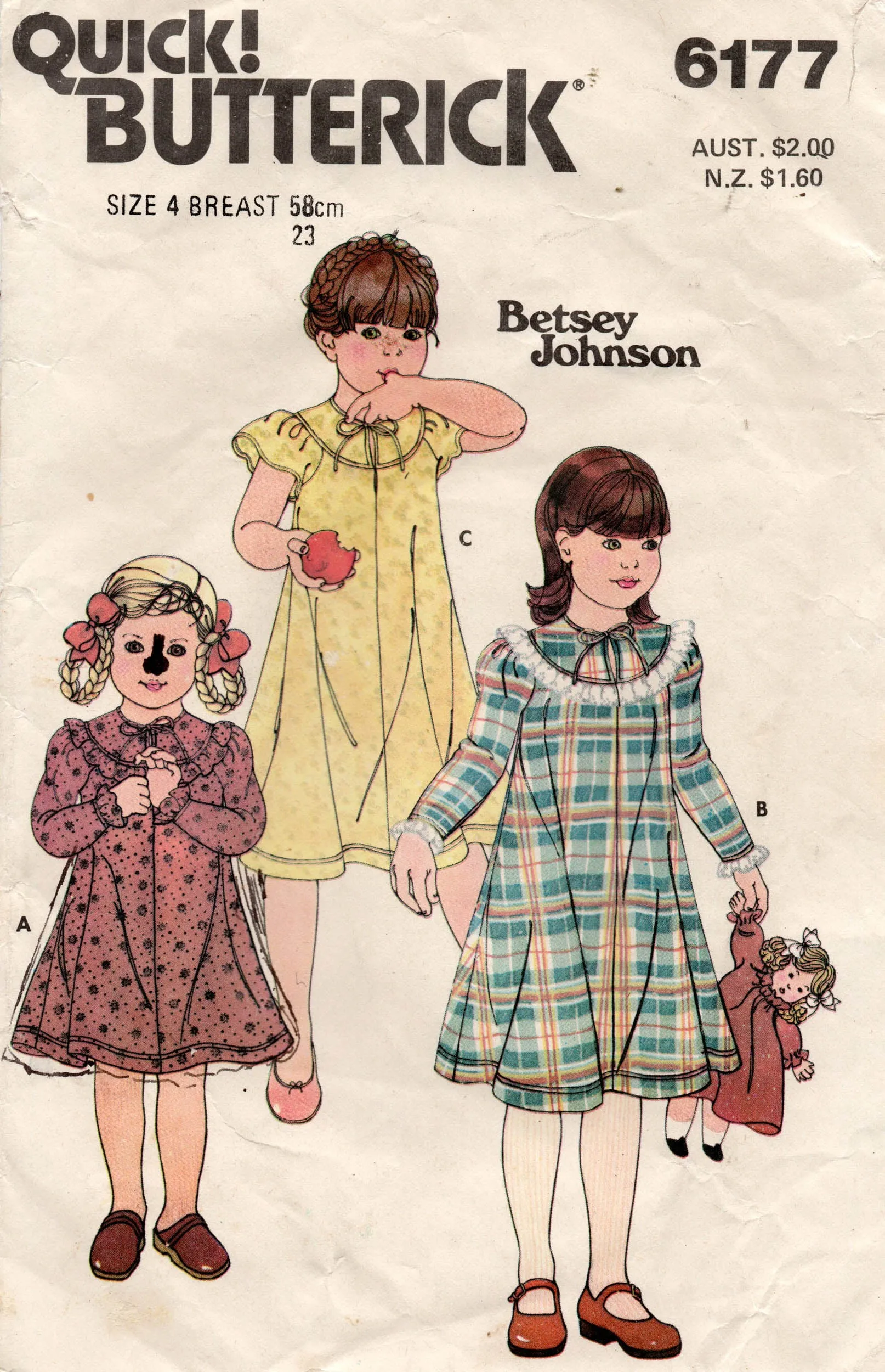 Butterick 6177 BETSEY JOHNSON Toddler Girls Ruffled Dress 1980s Vintage Sewing Pattern Size 4