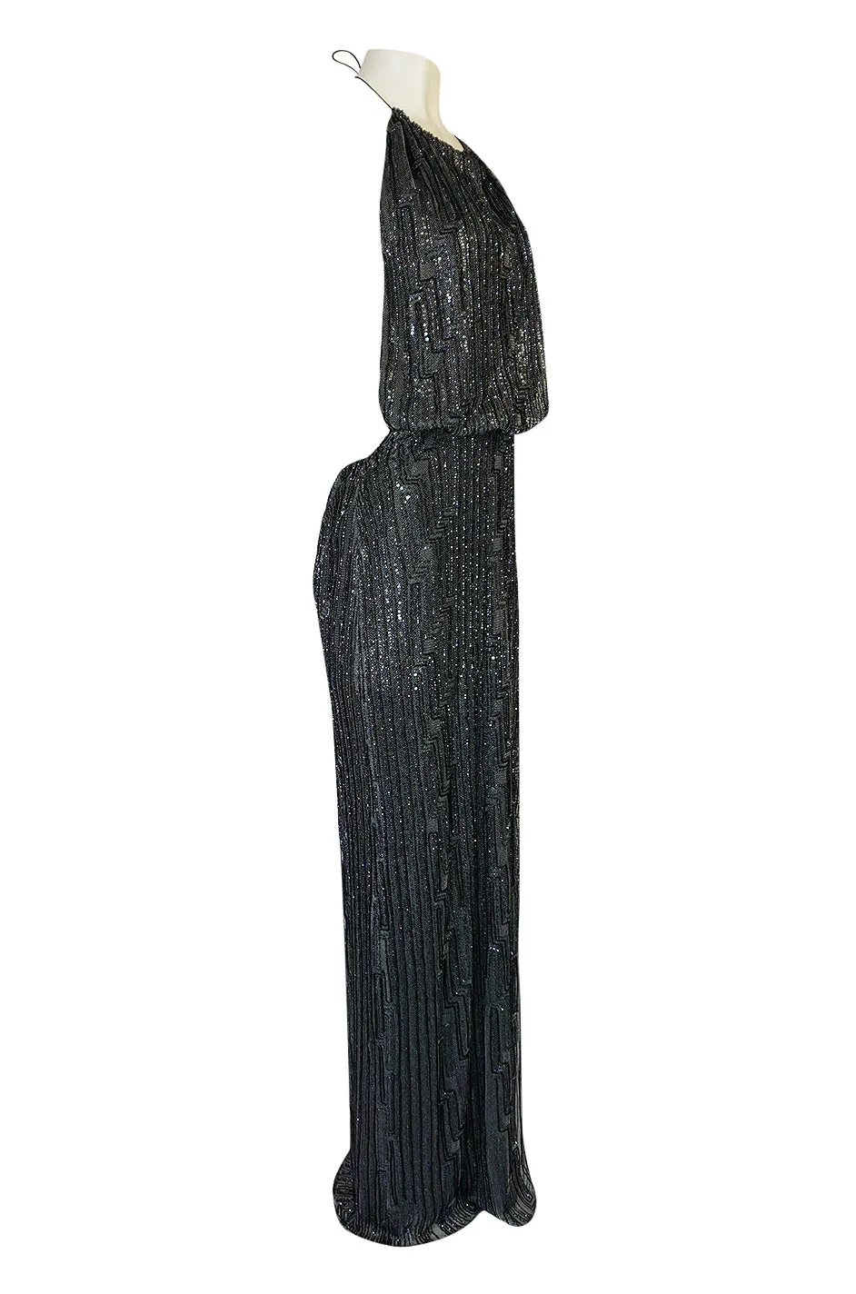 c.1998 Richard Tyler Couture Backless Silver Beaded Dress