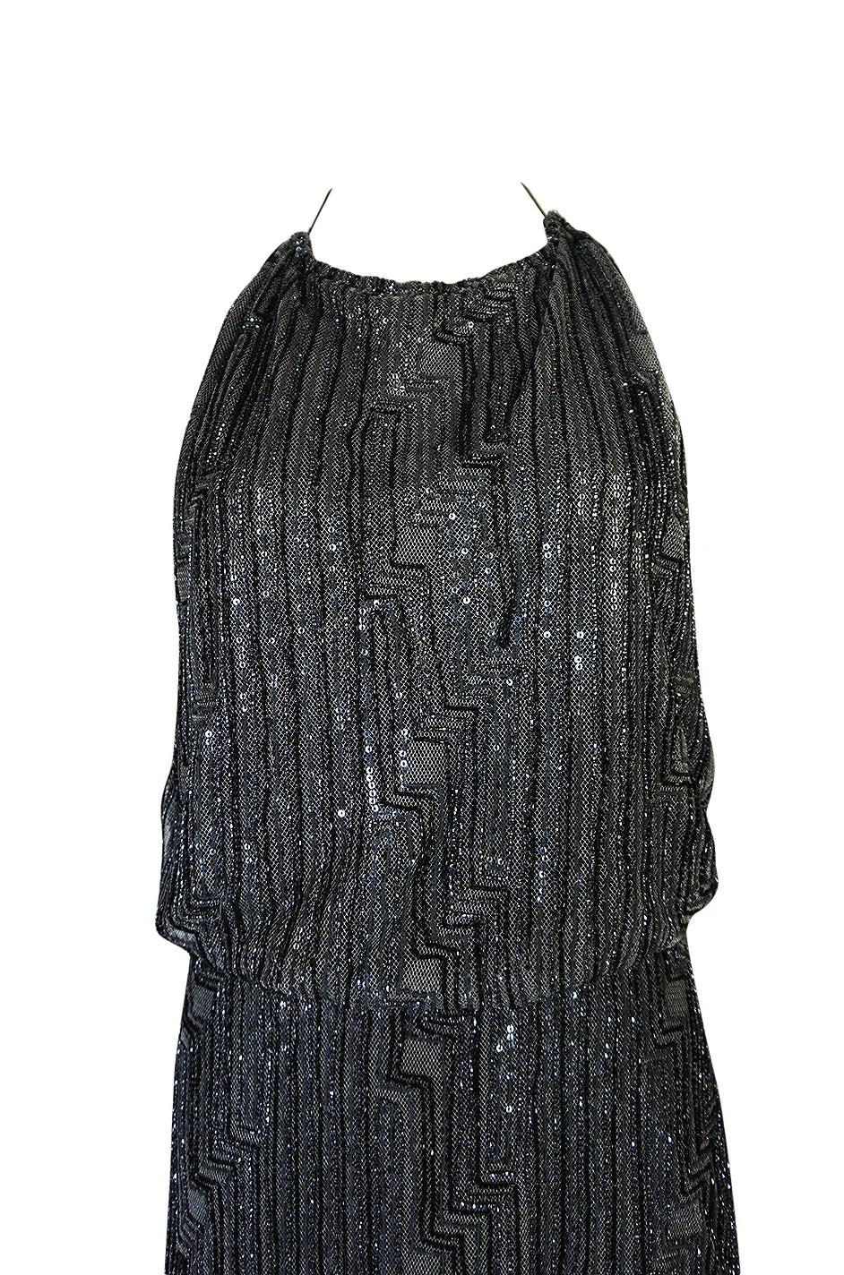 c.1998 Richard Tyler Couture Backless Silver Beaded Dress