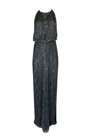 c.1998 Richard Tyler Couture Backless Silver Beaded Dress