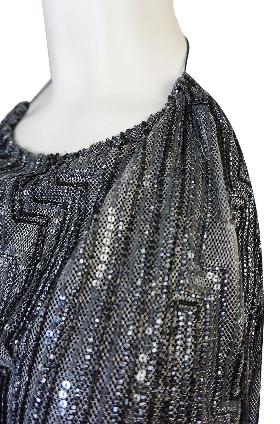 c.1998 Richard Tyler Couture Backless Silver Beaded Dress