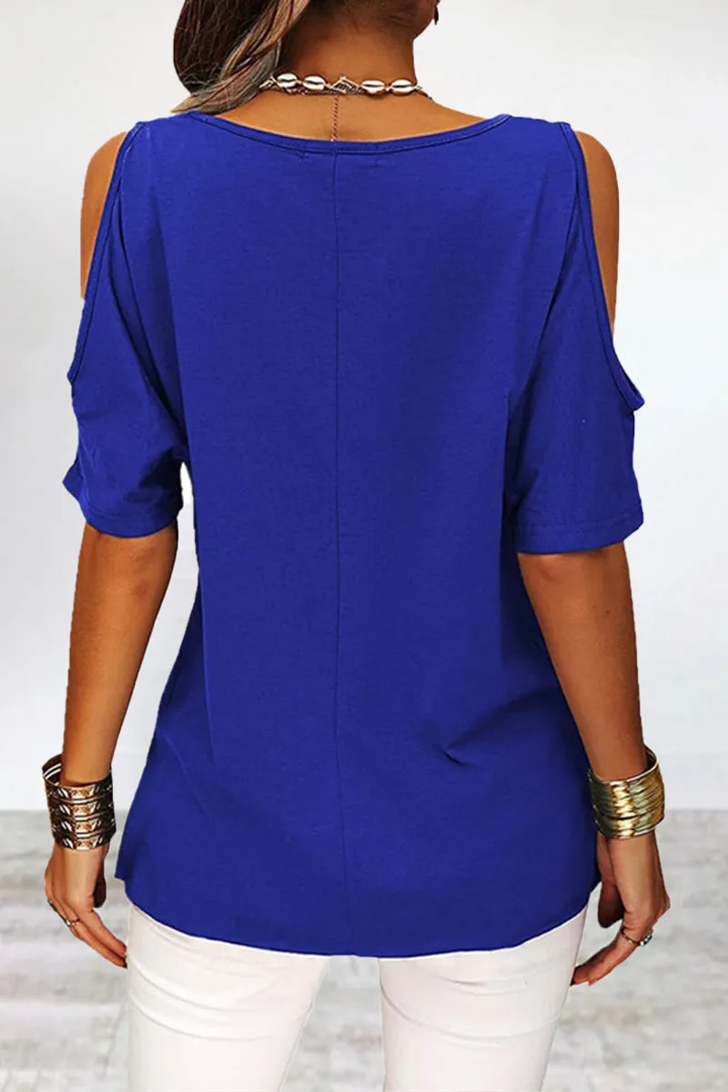 Casual Simplicity Solid Asymmetrical O Neck T-Shirts(6 Colors)