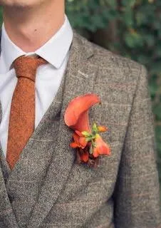 Charlie Rusty Burnt Orange Skinny Tweed Tie & Pocket Square Set