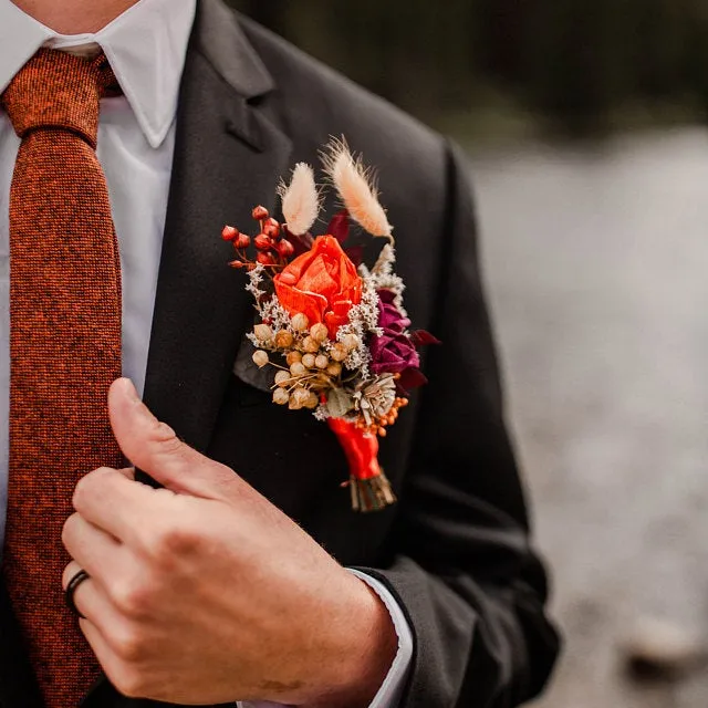 Charlie Rusty Burnt Orange Skinny Tweed Tie & Pocket Square Set
