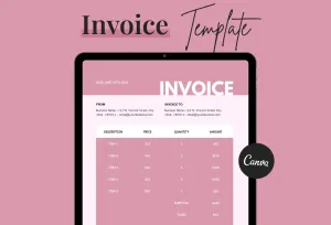Charm Pink Invoice Canva Template Printable and Editable