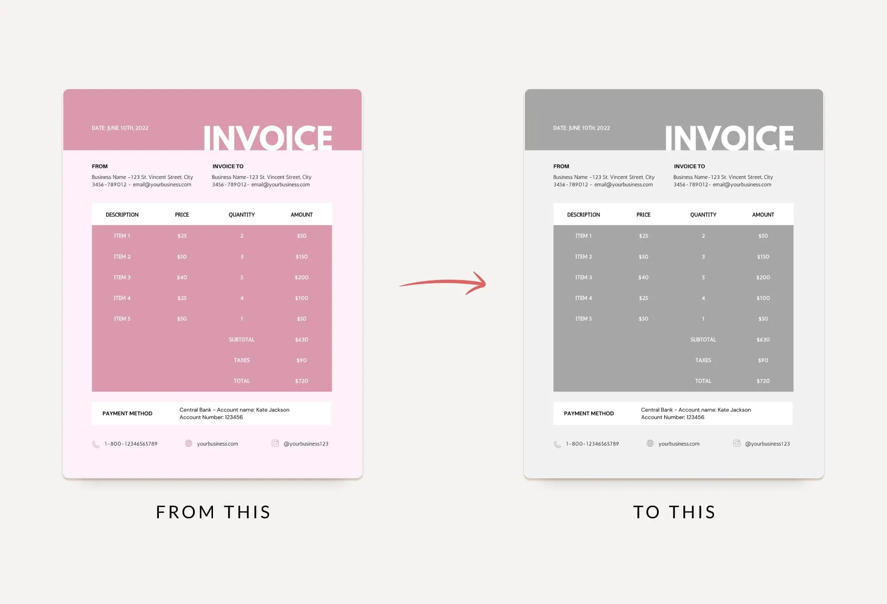 Charm Pink Invoice Canva Template Printable and Editable