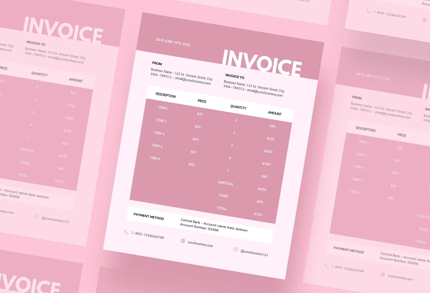 Charm Pink Invoice Canva Template Printable and Editable