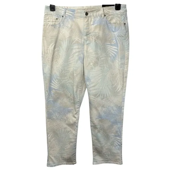 Chico’s Jeans Blue/White Patterned So Slimming Girlfriend Crop in Sz 2.5/14  NWT