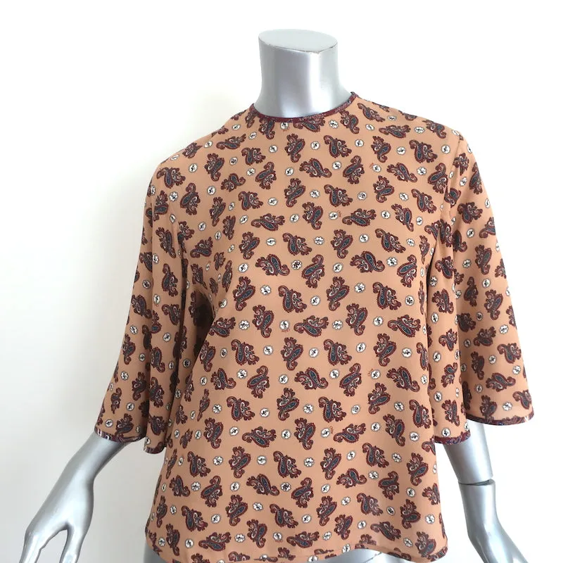 Chloe Blouse Beige Paisley Print Silk Crepe Size 36 Flutter Sleeve Top