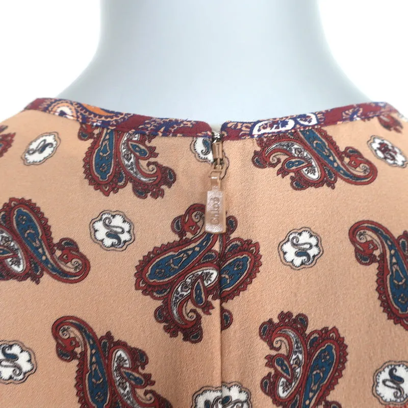 Chloe Blouse Beige Paisley Print Silk Crepe Size 36 Flutter Sleeve Top