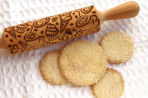 Coffee Tea Time Embossing Pattern rolling pin, Clay Stamp, Gift