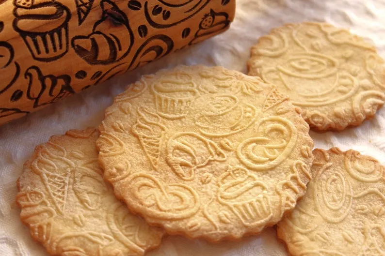 Coffee Tea Time Embossing Pattern rolling pin, Clay Stamp, Gift