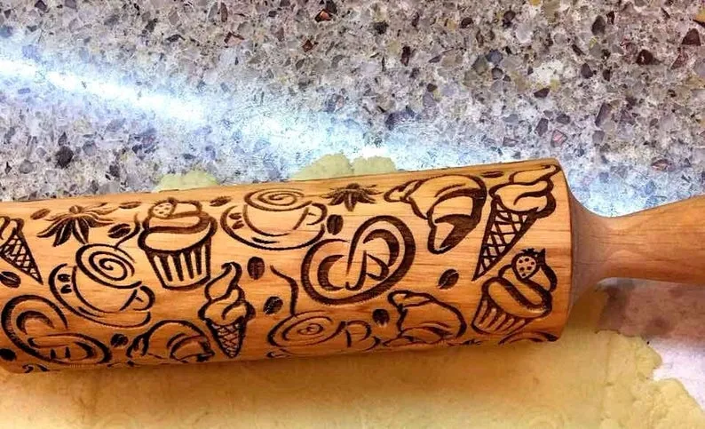 Coffee Tea Time Embossing Pattern rolling pin, Clay Stamp, Gift