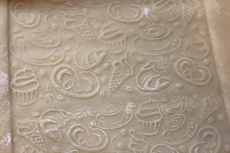 Coffee Tea Time Embossing Pattern rolling pin, Clay Stamp, Gift