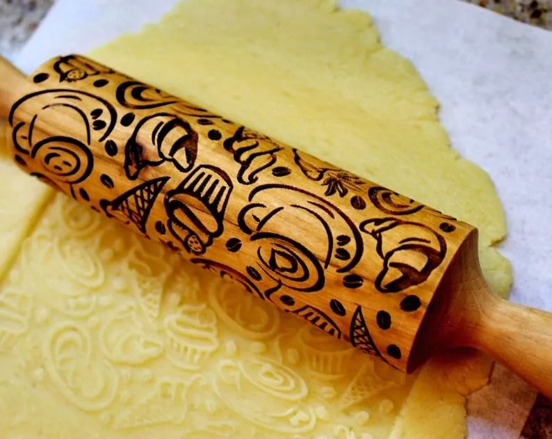 Coffee Tea Time Embossing Pattern rolling pin, Clay Stamp, Gift