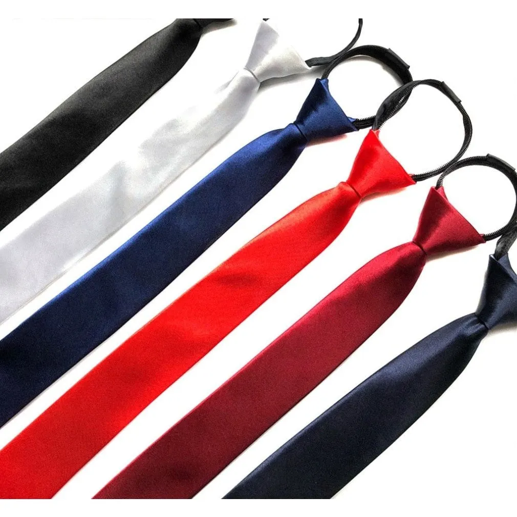 ContiNent 33 Pre-tied Zipper Tie Neck Mens Skinny 5cm Zipper Neckties Red Black Blue Solid Color Slim Narrow Entertainment Party