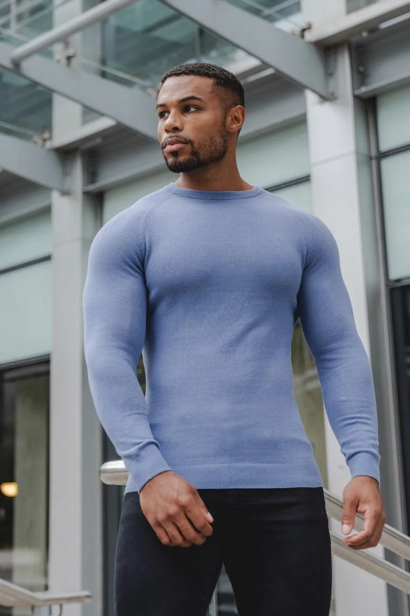 Cotton Crew Neck in Steel Blue