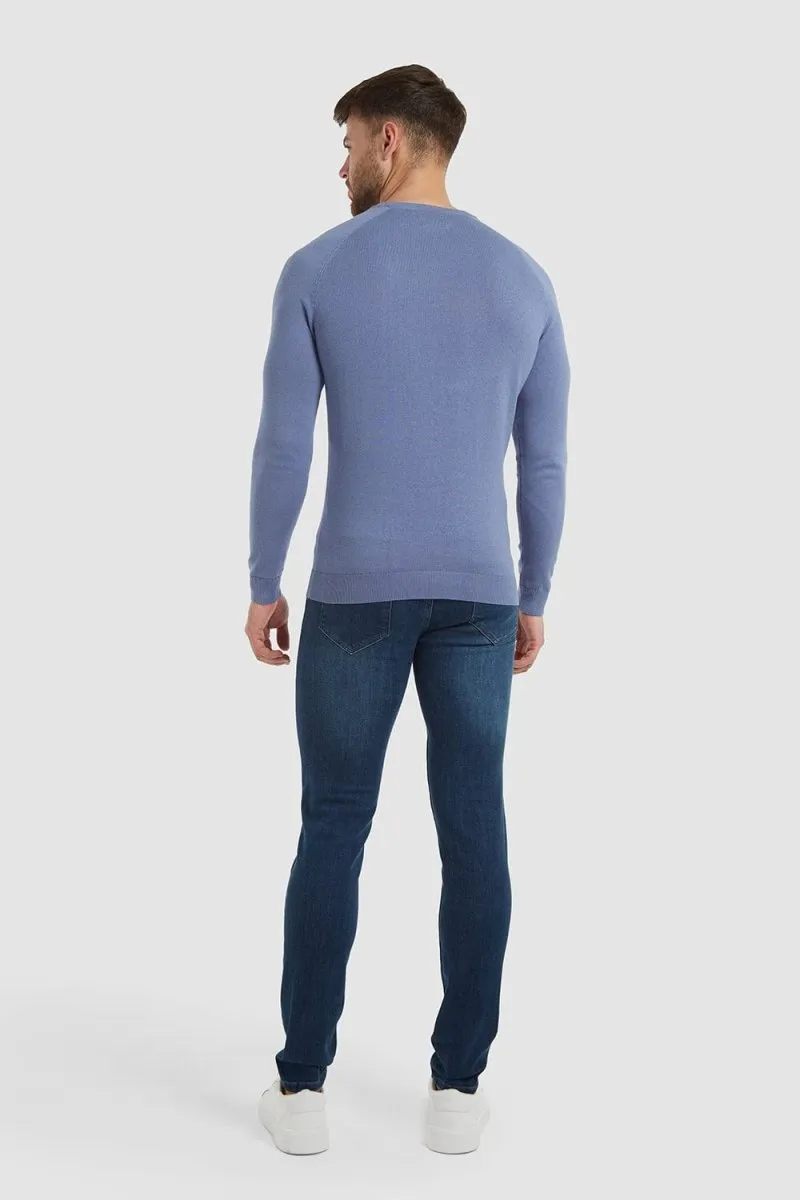 Cotton Crew Neck in Steel Blue