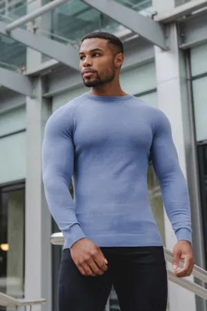 Cotton Crew Neck in Steel Blue