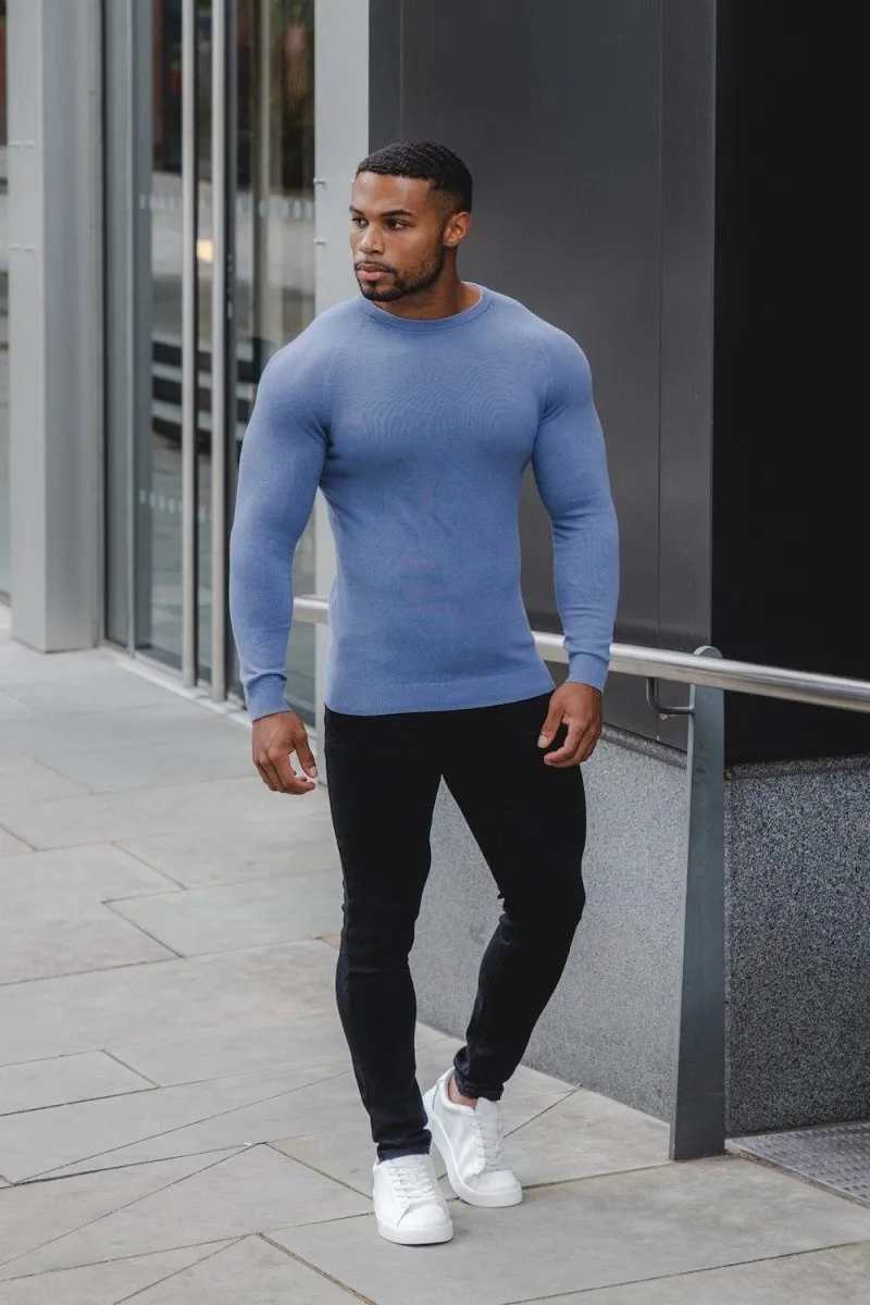 Cotton Crew Neck in Steel Blue