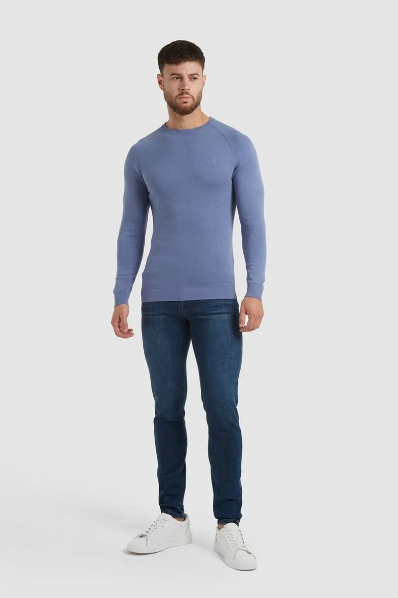 Cotton Crew Neck in Steel Blue