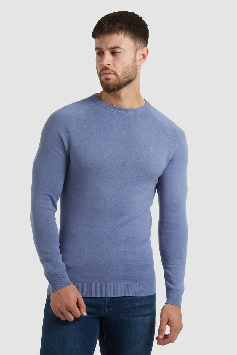 Cotton Crew Neck in Steel Blue