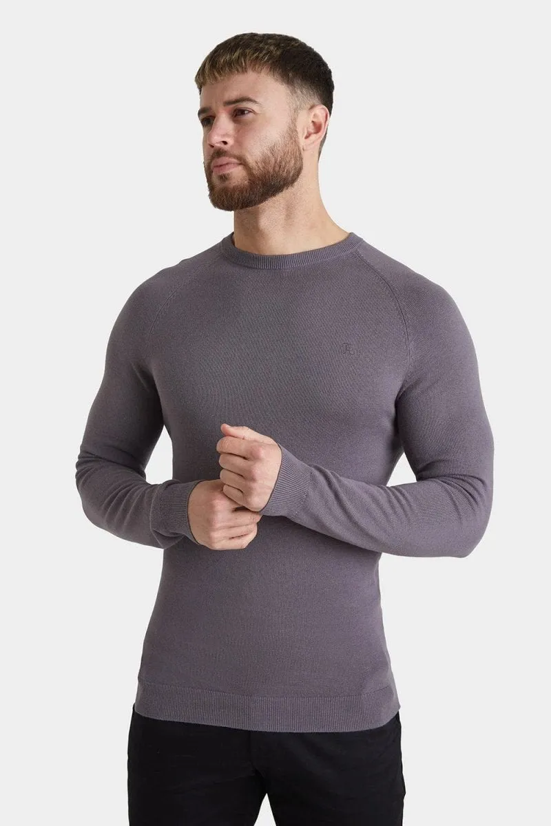 Cotton Crew Neck Jumper in Grey