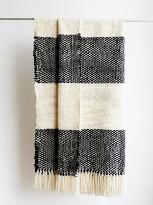 Couch Spread in Black & Ivory Merino Wool Paso 37x75
