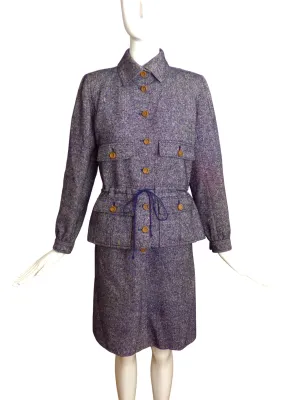 COURREGES-1970s Blue Wool Tweed Suit, Size-8