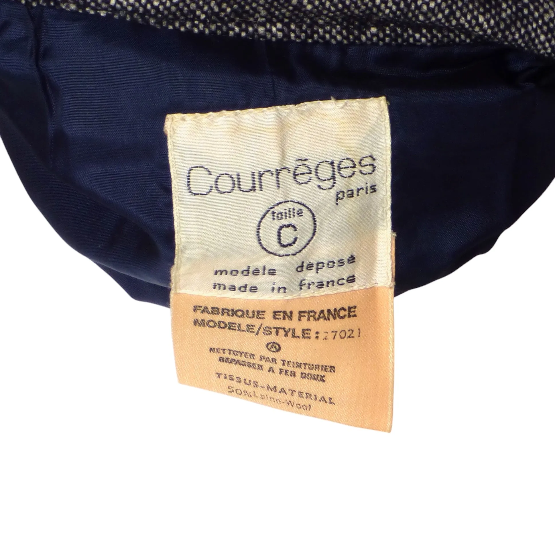 COURREGES-1970s Blue Wool Tweed Suit, Size-8