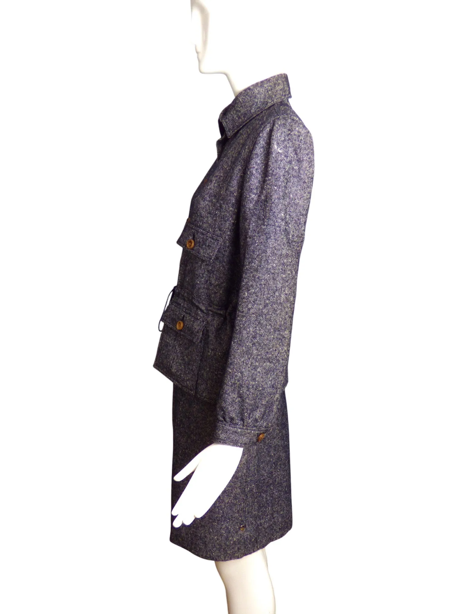 COURREGES-1970s Blue Wool Tweed Suit, Size-8