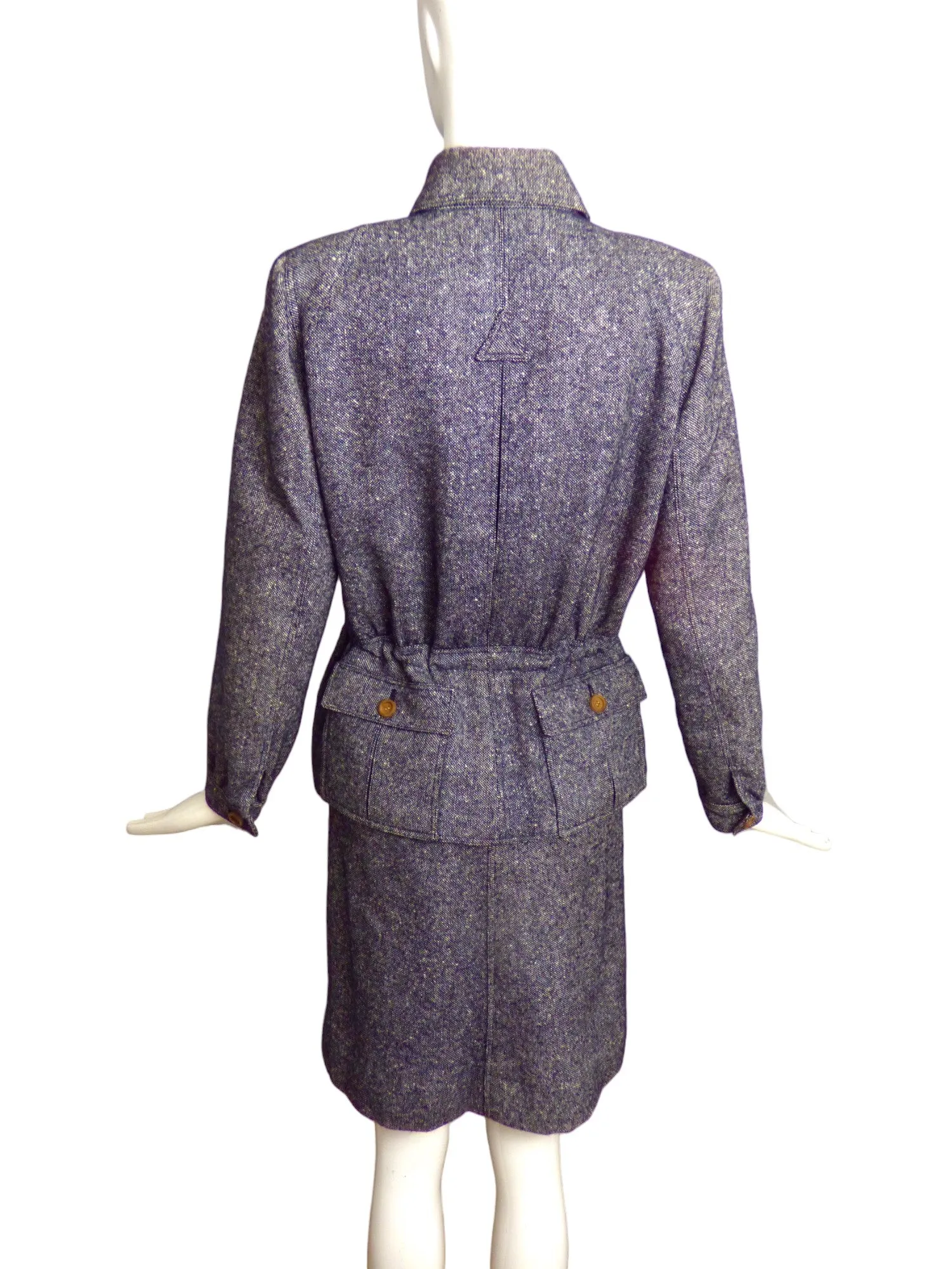COURREGES-1970s Blue Wool Tweed Suit, Size-8