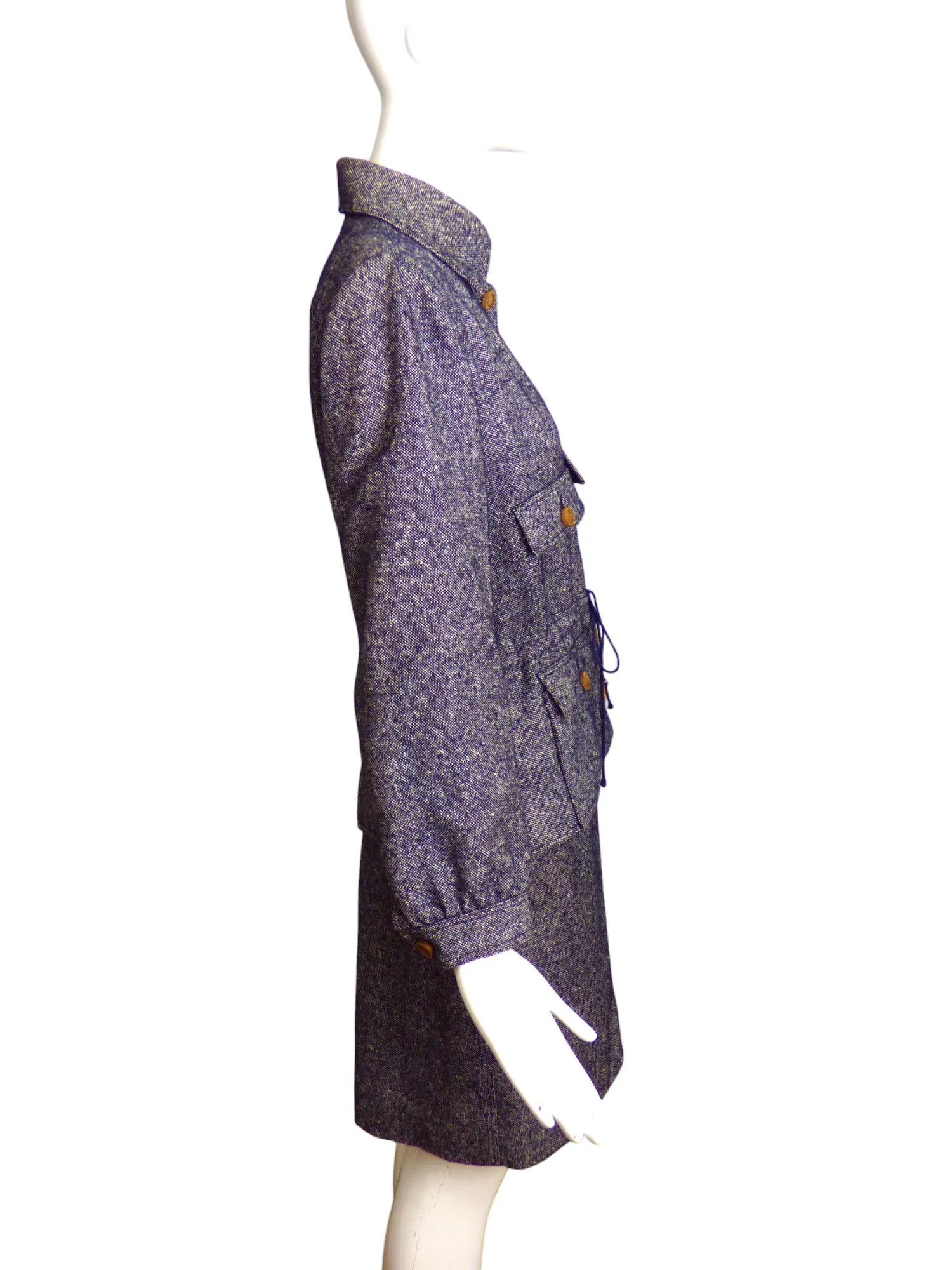 COURREGES-1970s Blue Wool Tweed Suit, Size-8