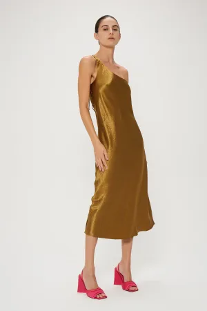 CRUSH BIAS ONE SHOULDER MIDI | BRONZE