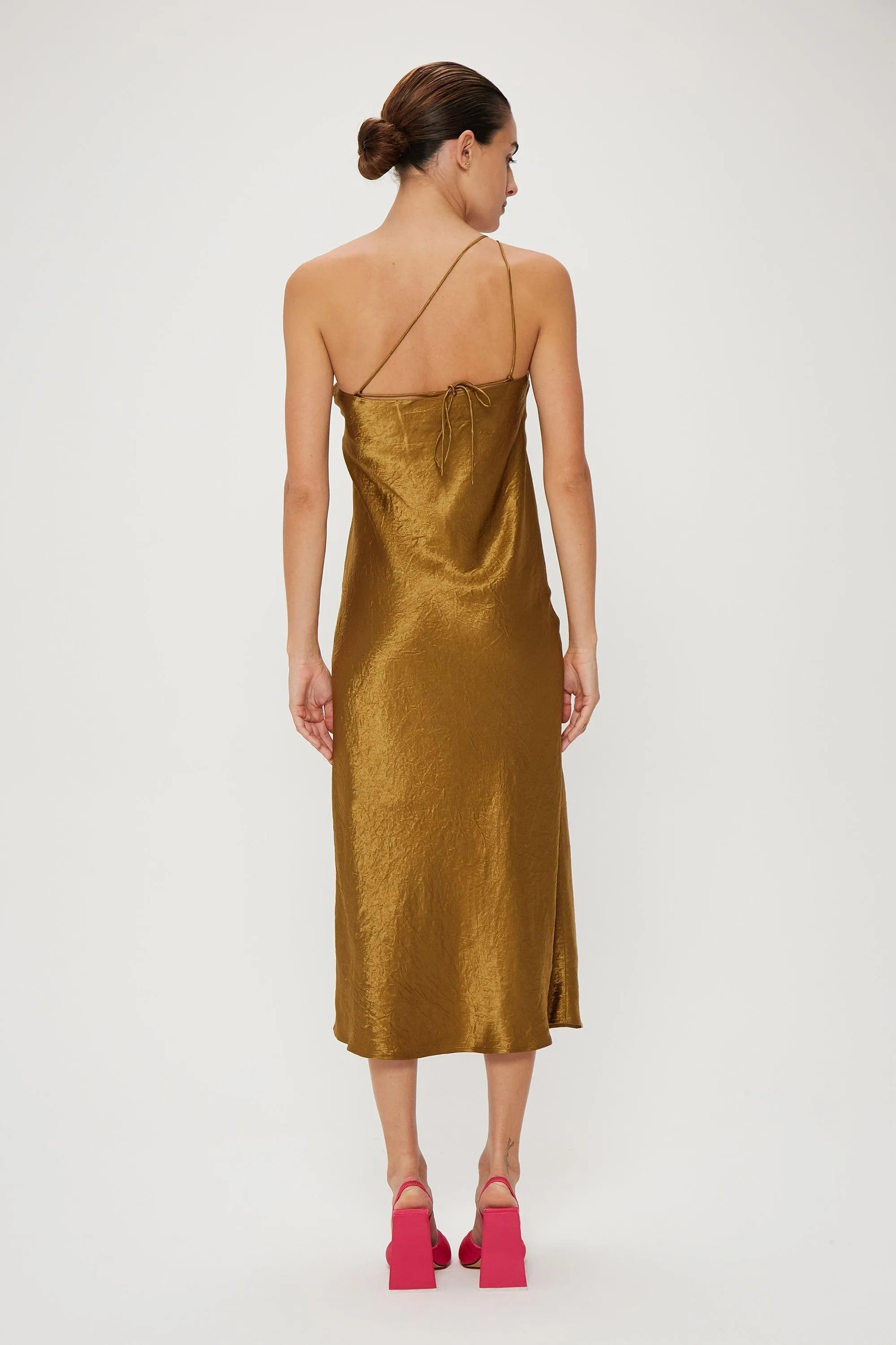 CRUSH BIAS ONE SHOULDER MIDI | BRONZE