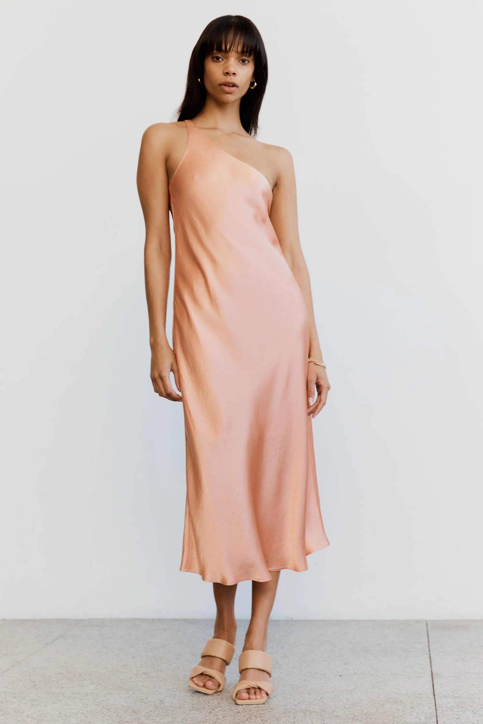 CRUSH BIAS ONE SHOULDER MIDI | GUAVA