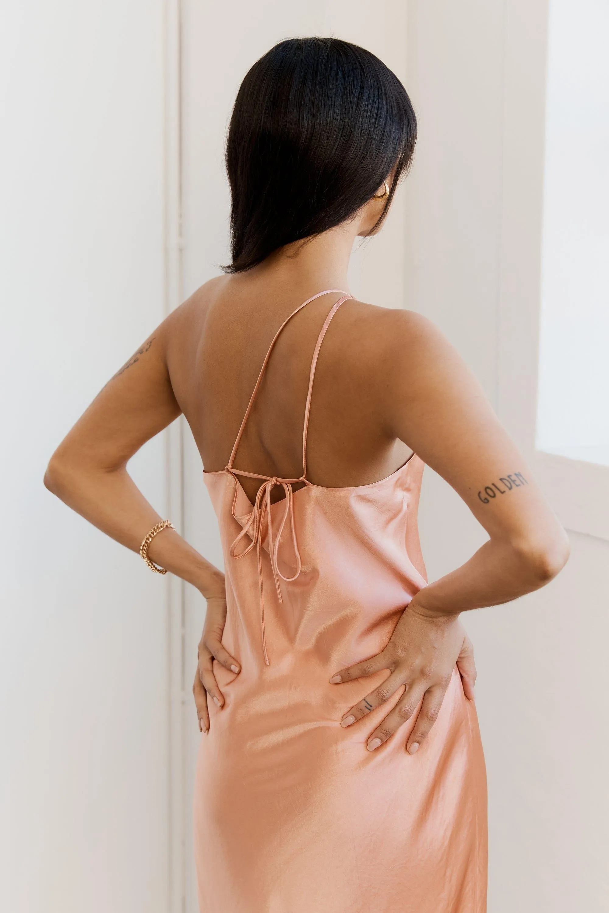 CRUSH BIAS ONE SHOULDER MIDI | GUAVA