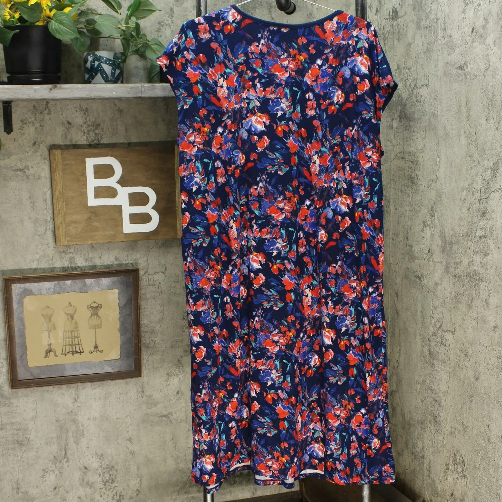 Cuddl Duds Flexwear Tie Front Midi Dress Navy / Floral Petite Plus 2X