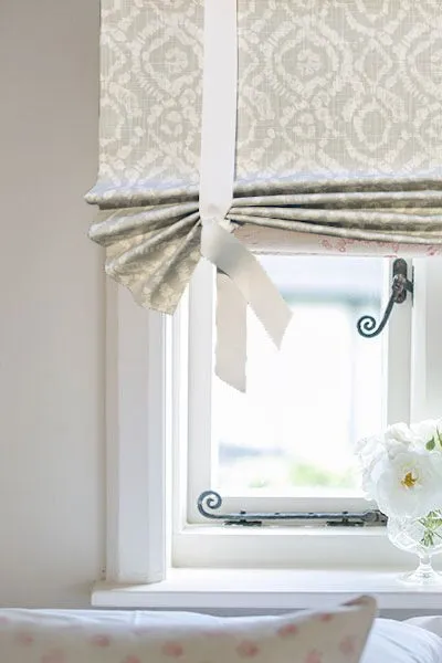 Custom Made, Fully Lined Tie Up Valance in Grey and White on 100% Cotton Fabric, Fully Lined