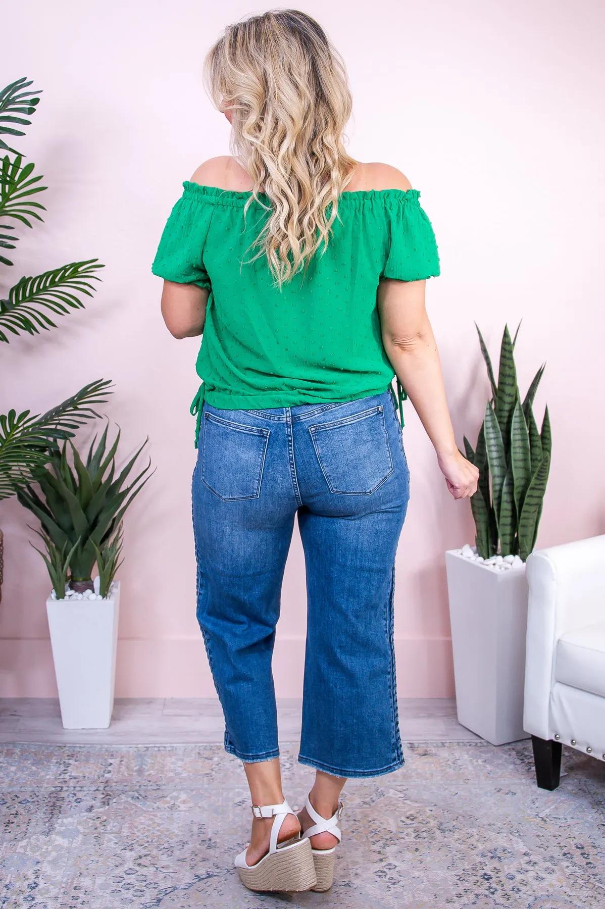 Dance With The Sun Kelly Green Solid Polka Dot Top - T9685KGN