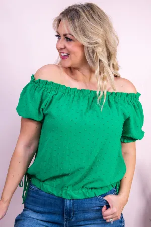 Dance With The Sun Kelly Green Solid Polka Dot Top - T9685KGN