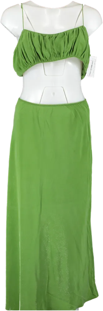 DÔEN Green Elowen Silk Skirt & Amora Crop Top Co-ord Set UK 14